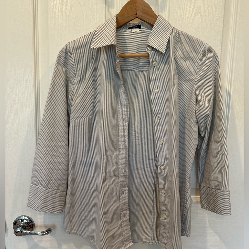 J Crew women’s button down collared shirt white stripes good condition size s